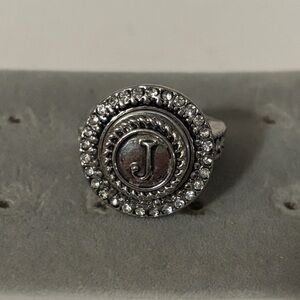 Ginger Snap Silver Stretchable Ring with J letter snap piece